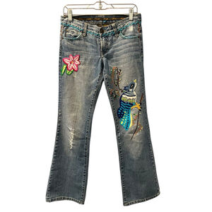 Vintage Y2K Switch USA Embroidered Jeans Size 27 Distressed Low Rise Denim Blue